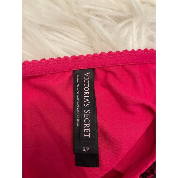 Victoria’s Secret Size Small‎ Pink Black Lace Bow Stretch Gown Neglige Slip Sexy - Picture 4 of 7